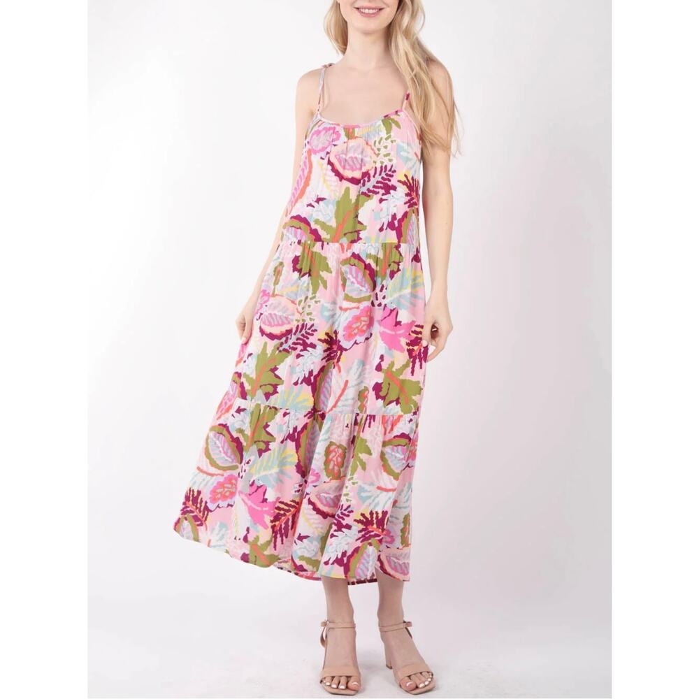 Boutique Very J Tropical Midi Dress Flowy Floral Vacation Size Womens Medium